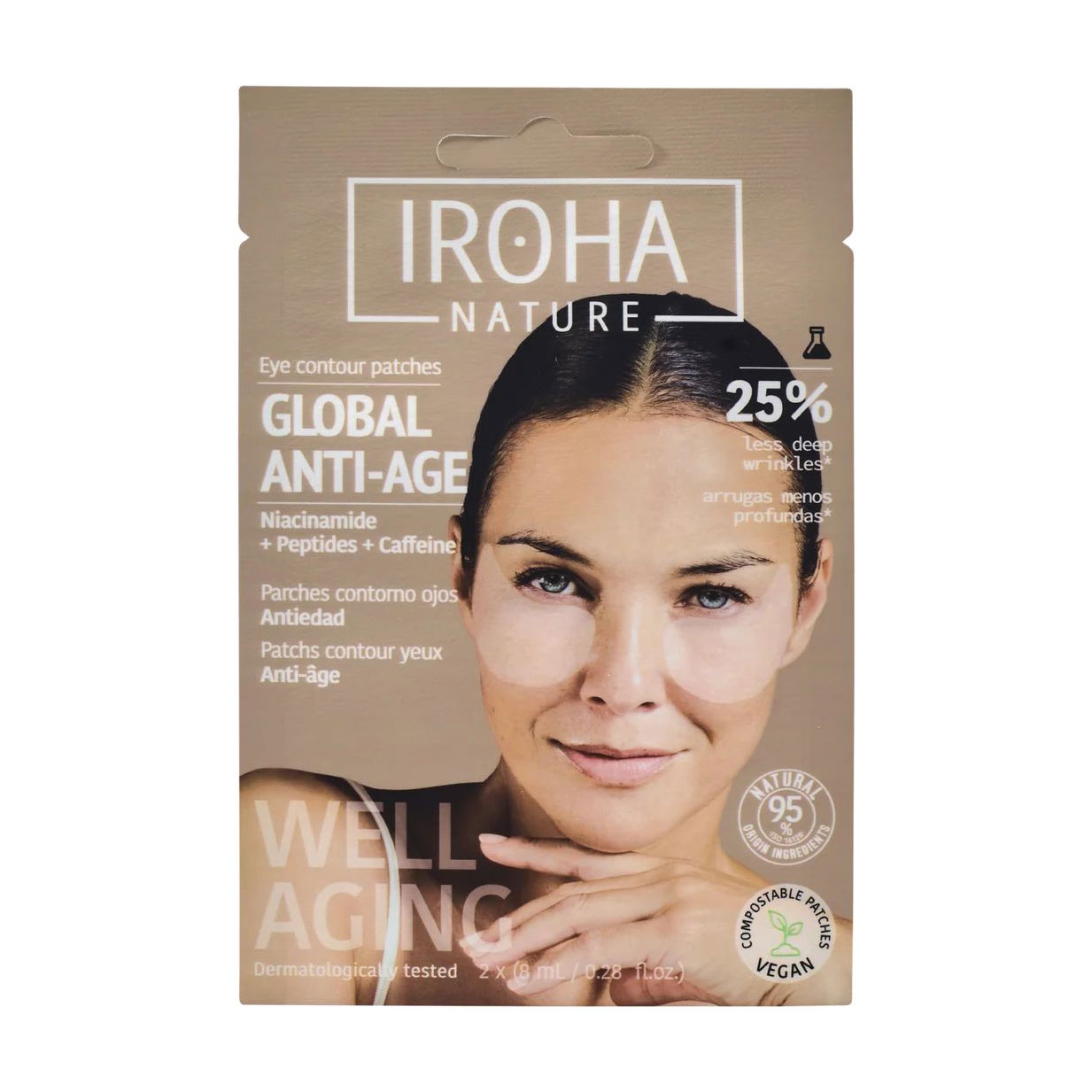 Патчі для шкіри навколо очей Iroha Nature Global Anti Age Eye Contour Patches з ніацинамідом, 1 пара